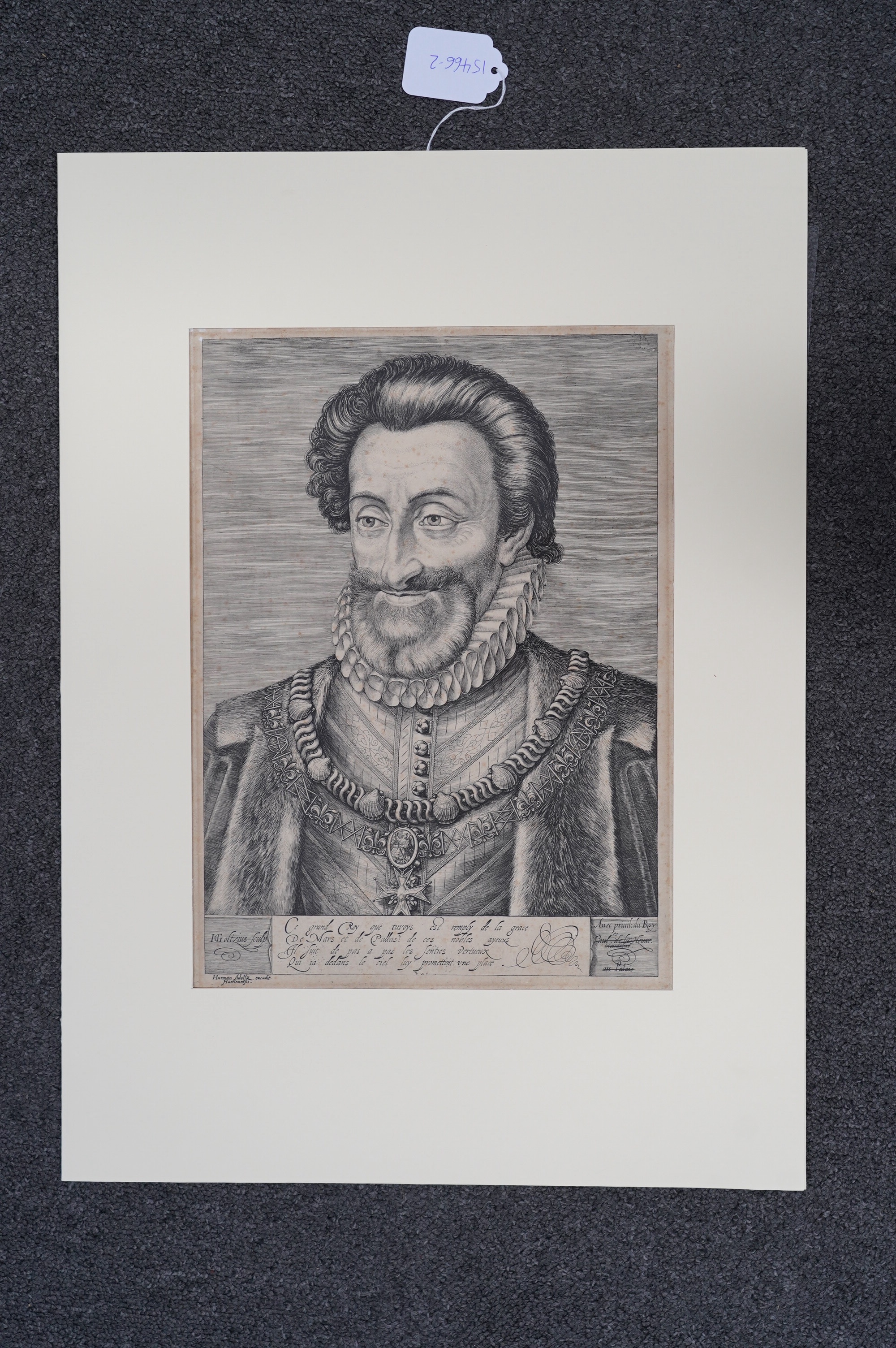 Hendrick Goltzius (German/Dutch, 1558–1617), Portrait of Henry IV, King of France, original engraving, 1595–98, 34.7 x 24.9cm